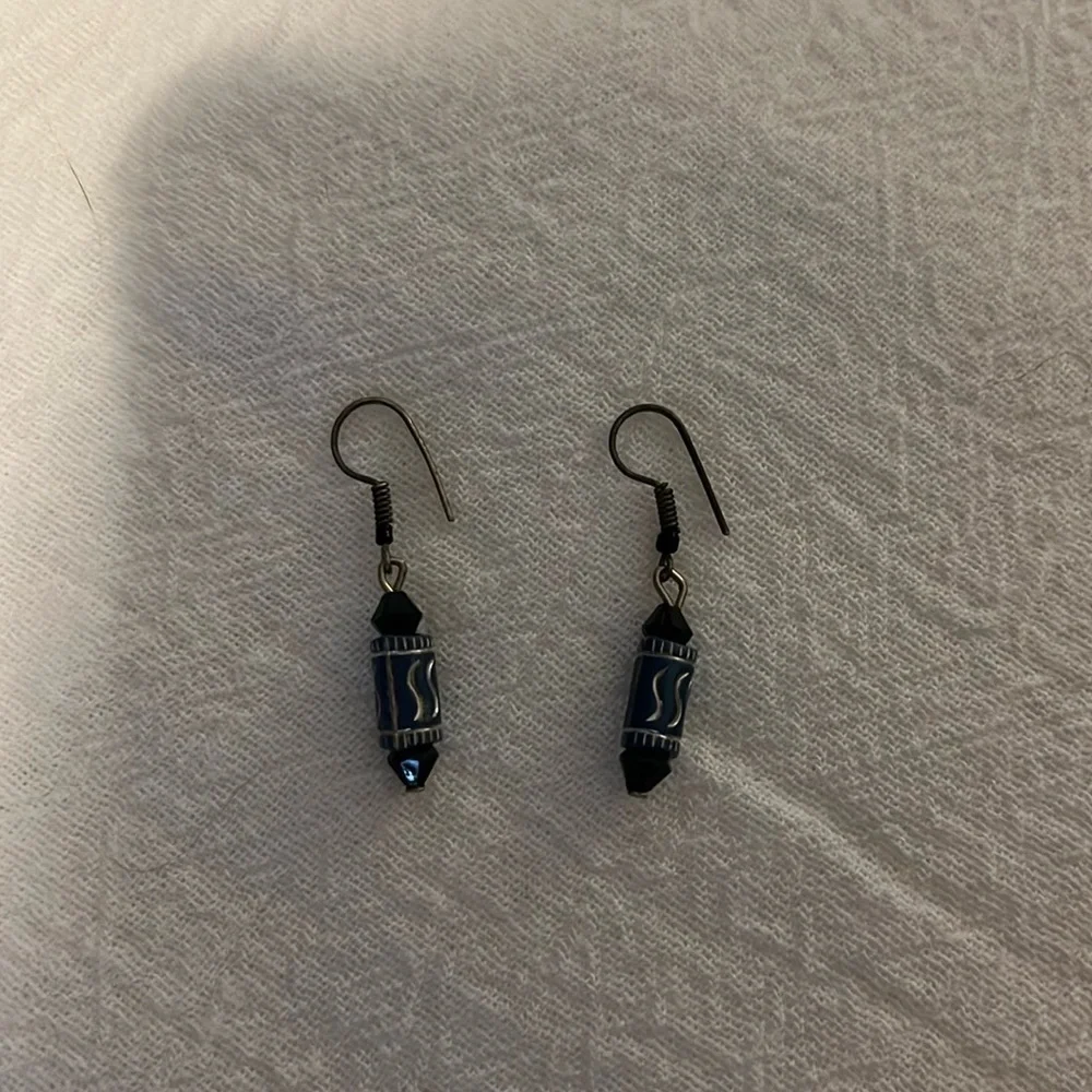 Beaded earrings, costume jewelry, tarnished.